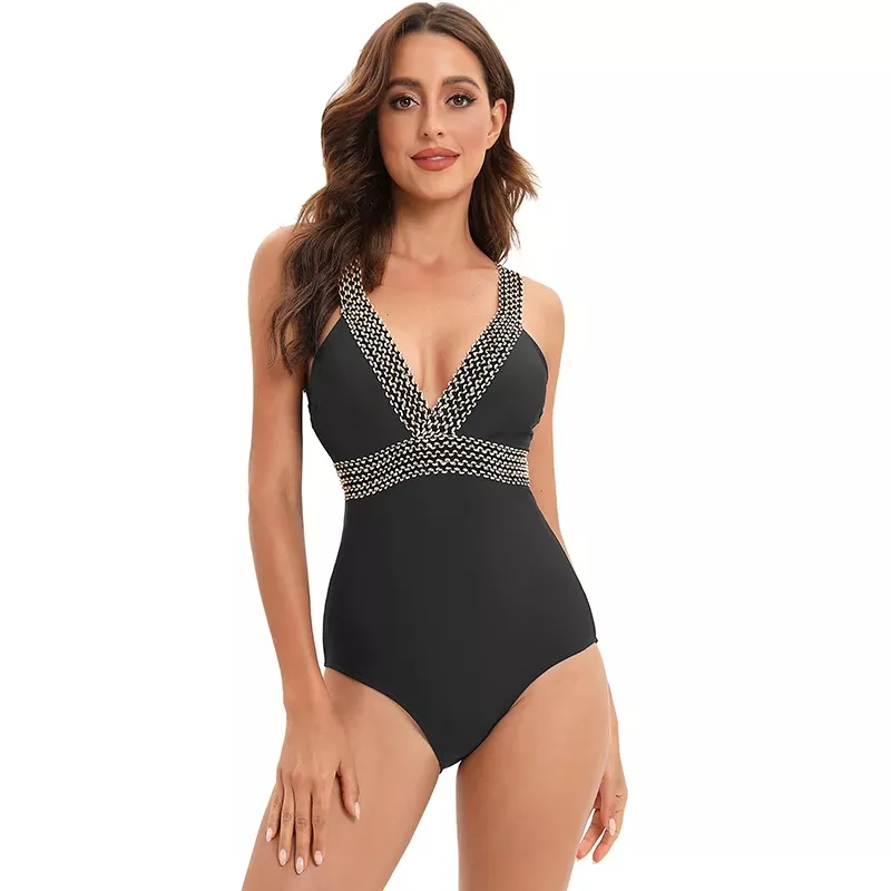 Fábrica atacado swimwear clássico preto uma peça mulheres maiô halter cortar sexy biquíni