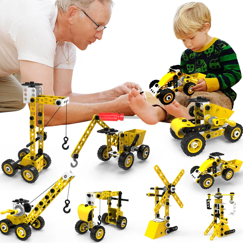 100PCS 8 In 1 Take Apart Vehicle Toys Engineering Construction Truck Toy STEM Screw Assemble Set DIY Building Kit For Kids Boys