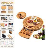 Ensemble de planche à fromage en bambou avec tiroir à couverts caché et planche à charcuterie ronde ardoise amovible-Blocs à découper élégants