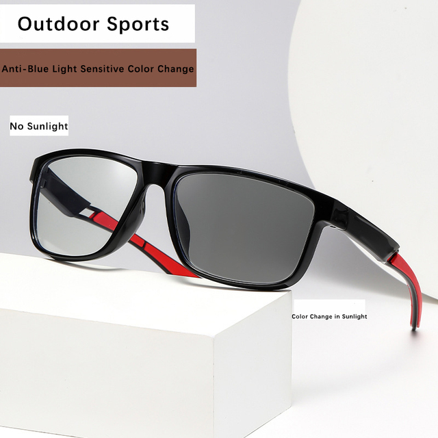 Sports Photochromic Myopia Glasses Men Square Riding Glasses Outdoor Sports Anti-blue Light Glasses for Women Men