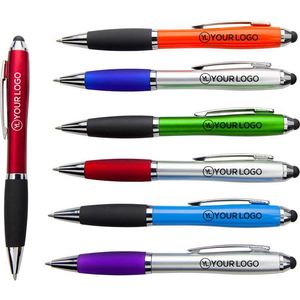2 in 1 Stylus Touch Tip Click Plastic Ballpoint <b>Pen</b> With Rubber Grip, Multi Color <b>Retractable</b> Advertising Touch Screen Penn - Product Image 1