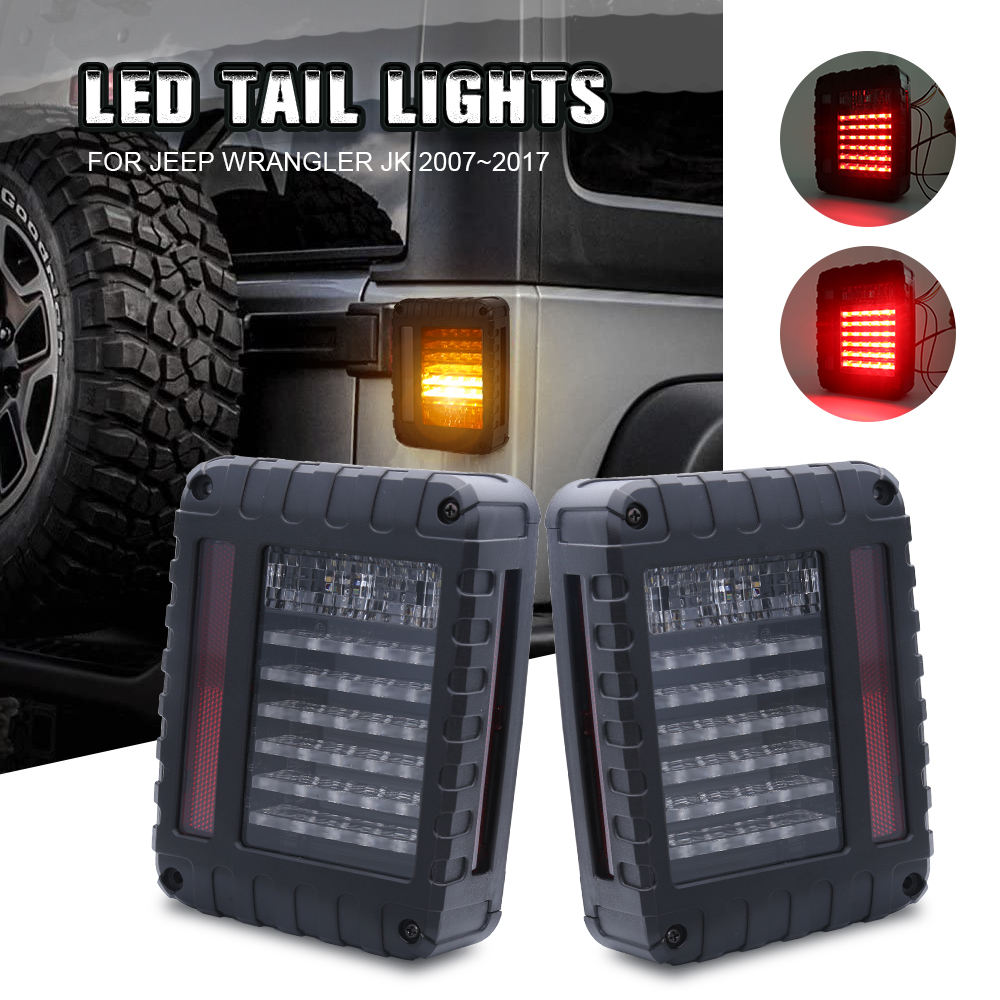 GXENOGO LED Tail Lights Compatible With 2007-2017 Jeep Wrangler JK, Brake Reverse Light Rear Back Up Lights Daytime Running Lamps, Built-in EMC- Smoked Lens - Foto 6