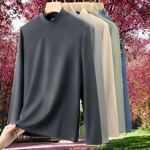 T-shirt à col roulé mi-haut en coton modal de haute qualité, décontracté pour homme, à manches longues, tricoté, design uni - Product Image 2