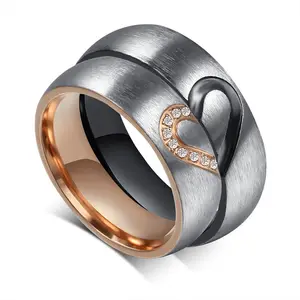 Nero In Oro Rosa A Forma di Cuore di Diamante di Fidanzamento Amore anello di Titanio Anello In Acciaio Paio