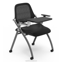 Grands BIFMA Chaise de bureau ergonomique pliable avec tablette d'écriture, en mousse moulée haute densité et maille, pour formation, conférence et bureau d'étude