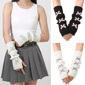 <span class=keywords><strong>Gants</strong></span> en tricot <span class=keywords><strong>mi</strong></span>-<span class=keywords><strong>longs</strong></span> pour femmes, style automne/hiver, avec revers et nœud - Product Image 2