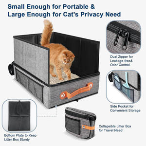 Cat Litter Box Foldable Portable Grey Rectangle With Handle For Cats And Dogs Pet Supplies - Product Image 2