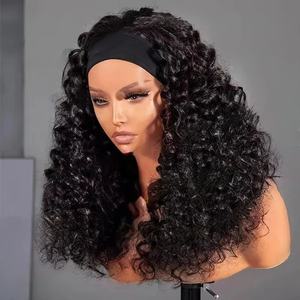 Perruques à bandeau bouclées rebondissantes à haute densité, cheveux humains, fabriquées à la machine, pour femmes noires, sans dentelle, sans colle, <span class=keywords><strong>demi</strong></span>-<span class=keywords><strong>perruque</strong></span>, fournisseur - Product Image 6
