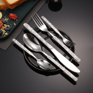 Juego de cuchillo, tenedor y cuchara para carne de acero inoxidable 430 con diseño de grietas de hielo, cuchara para sopa/postre, vajilla occidental para hotel - Product Image 3