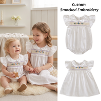 Ensemble Robe et Barboteuse Blanche Smockée pour Bébé Fille, Broderie Florale en Coton, Tenue Assortie Frères et Sœurs, Vêtements de Boutique Personnalisés ODM