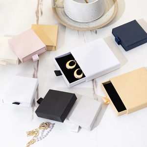 Custom Size Rigid Cardboard Jewelry and Watch Drawer Gift Box with Cotton Insert Embossed Logo - Product Image 2