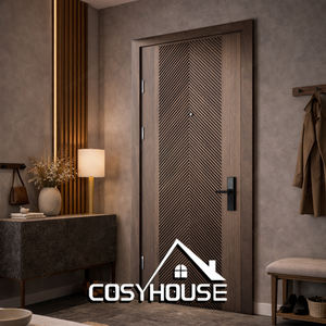 Porte intérieure en bois texturé de luxe, porte à panneaux géométriques modernes, porte décorative en bois massif, fabricant sur mesure - Product Image 6