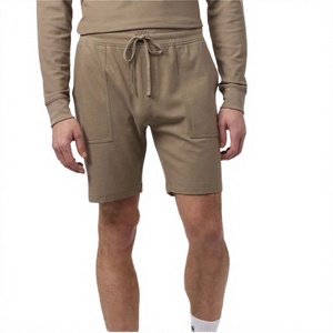 Pantalones cortos tipo Bermuda de algodón de color sólido para hombre, con cordón en la cintura y bolsillos, estilo casual, cintura media, tejido de punto - Product Image 1