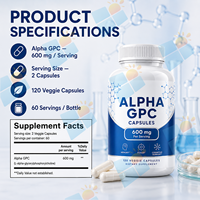 Capsules Alpha GPC Marque Blanche 600mg Supplément de Choline 120 Gélules Végétales Formule Personnalisée Fabricant OEM ODM Fournisseur en Gros