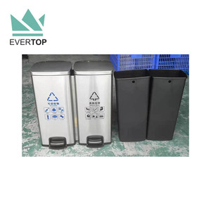 PD-D04B 60L Stainless Steel Pedal Trash <strong>Bin</strong> <strong>Two</strong> <strong>Compartment</strong> Large Recycling Dual Rubbish <strong>Bin</strong> <strong>with</strong> 2 x 30L Foot Pedal Structure - Product Image 4