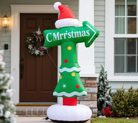 Décoration gonflable de Noël amusante en forme de panneau de signalisation, arbre de Noël avec boules décoratives et LED intégrées pour la décoration de jardin
