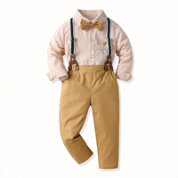 Ensemble chemise à col nœud papillon et pantalon à bretelles pour tout-petit garçon, tenue de gentleman formelle pour mariage et fête, printemps-automne