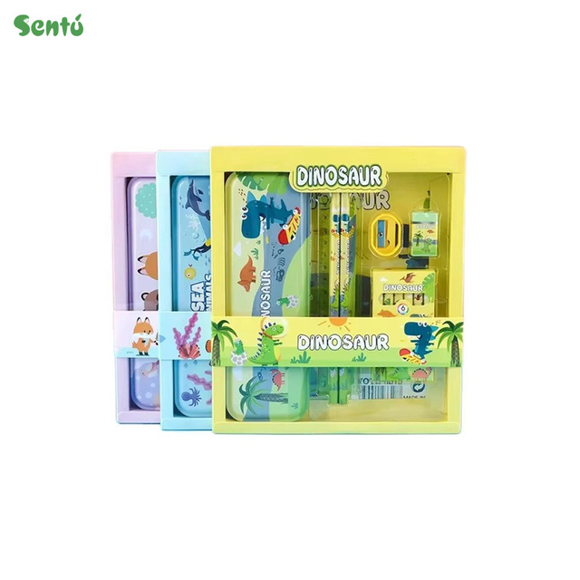 Hot Sales Customized Wholesale Cartoon Cute Character Paper Plastic Stationery Set for Students School Office Use Multifunction