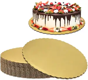 12 Inches Round Cake Boards Cardboard Disposable Cake Pizza Circle Scalloped Gold Tart Decorating Base Stand