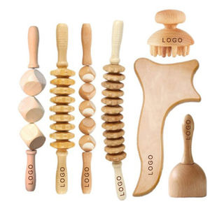 Set peralatan pijat terapi kayu, Label pribadi Gua Sha Set bantuan lelah Anti selulit drainase limfatik tongkat kayu - Product Image 2