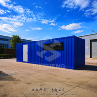 Bureau conteneur bleu de luxe avec fenêtre panoramique, studio mobile préfabriqué modulaire pour site commercial et espace de travail temporaire