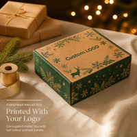 Boîte d'expédition en carton ondulé personnalisée avec logo de Noël, couvercle à rabat, conception à plat et découpe monobloc pour l'expédition e-commerce