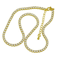 HT146 Vente chaude Ensemble collier et bracelet pour femme, chaîne tennis en zircone cubique verte 3mm, plaqué or 18K, bijoux de luxe à couleur durable