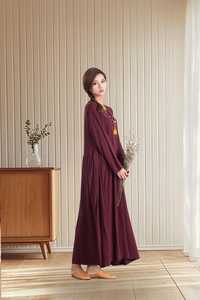 Robe longue en lin et coton pour femme, manches courtes, coupe droite, style bohème décontracté, éco-responsable, silhouette trapèze, avec ceinture, grandes tailles, vente en gros B2B - Product Image 6