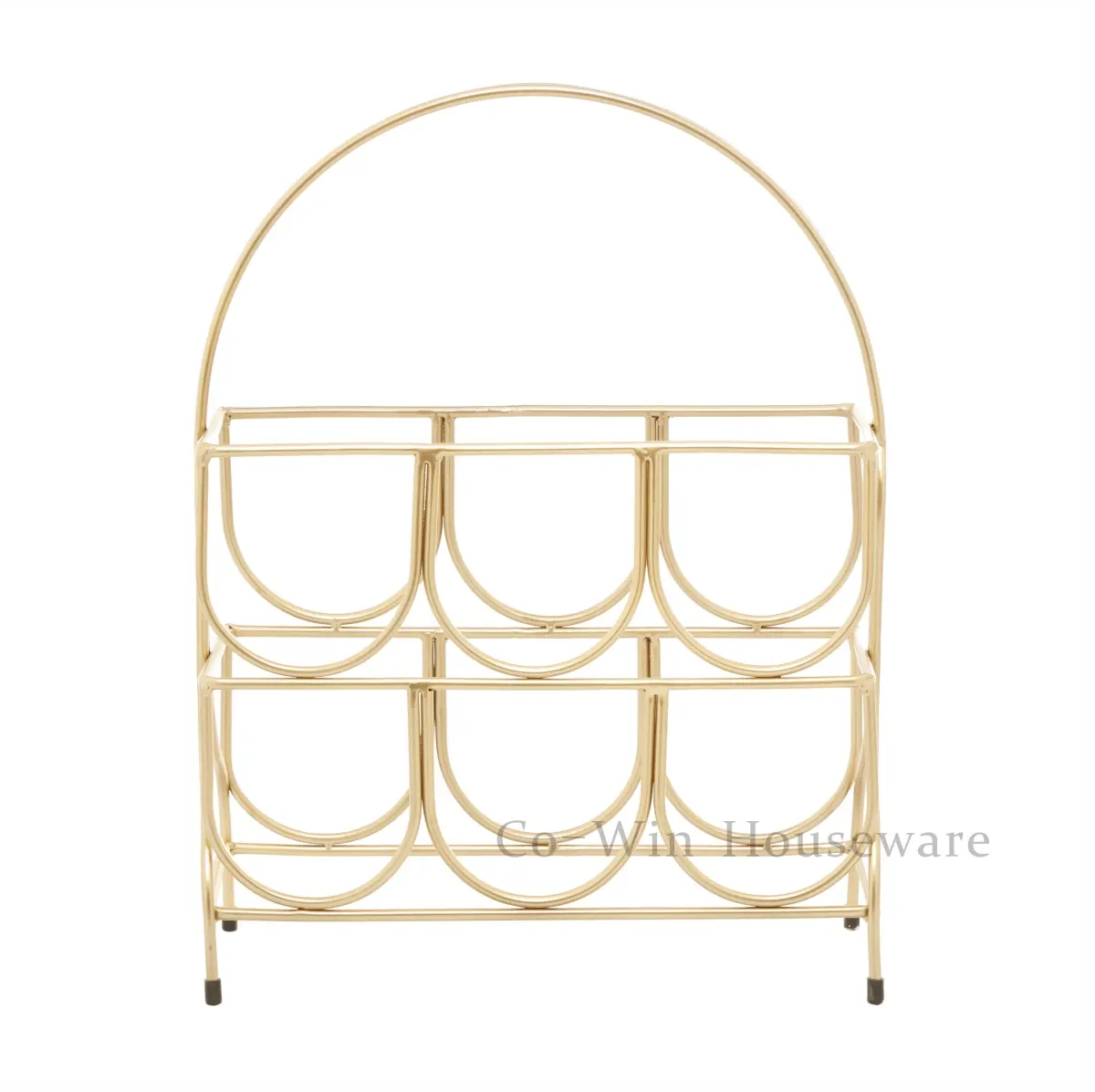 Modern Contemporary Rustic Minimalist Gold Color Free Standing Sturdy 6 Bottle Countertop Table Top Wine Racks