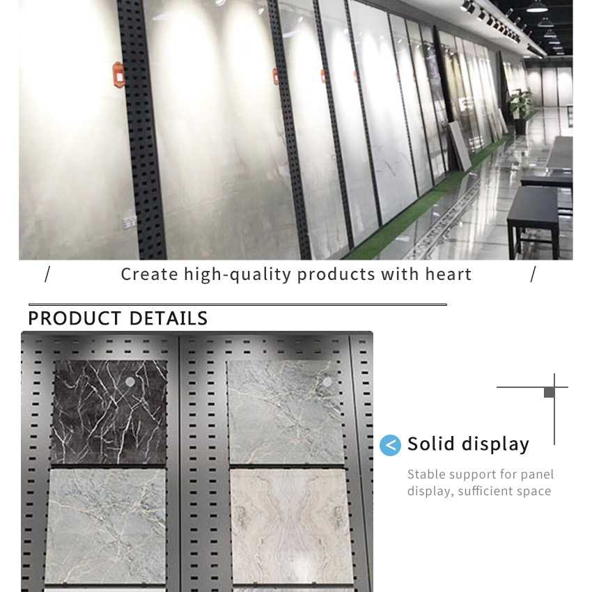 New design marble standing quartz showroom tile pegboard artificial ceramic floor metal stone display rack