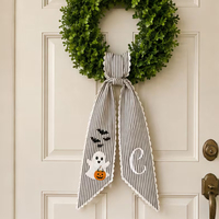 Décoration de porte d'entrée personnalisée pour Halloween, cadeau, couronne brodée rayée sur mesure, nœud en toile pour porte d'entrée, ceinture de couronne d'Halloween