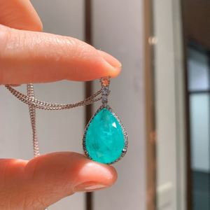 Elegant Fashion Jewelry Eco-friendly Copper 12-10MM Sea Blue Zircon Floral Pendant <b>Earrings</b> Set Women's Bridal Jewelry Set - Product Image 3