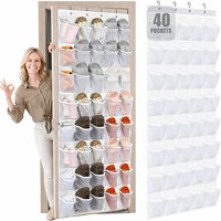 Organisateur de chaussures pour porte, 40 grandes poches en maille, en tissu non tissé, grande capacité, porte-chaussures suspendu, gris, rangement pour porte, sac de rangement pour dortoir et placard
