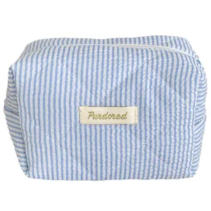 Borse cosmetiche con cuscino a righe di colore a contrasto in cotone trapuntato borsa portaoggetti da donna graziosa borsa a quadri <span class=keywords><strong>pochette</strong></span> per il trucco - Product Image 6