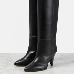 Bottes hautes pour femmes, taille 46, coupe large, à talons aiguilles, bout pointu, style bottines longues - Product Image 3