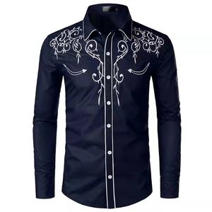 Camisas bordadas blancas para <span class=keywords><strong>hombre</strong></span>, Top occidental con flores doradas, ropa informal de <span class=keywords><strong>vaquero</strong></span> americano y mejicano - Product Image 5