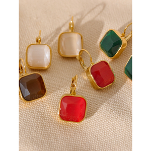 JINYOU 550 Delicate White <strong>Green</strong> Charm Square Opal Stone French Hook Earrings Stainless Steel 18k Gold Plated Waterproof <strong>Jewelry</strong> - Product Image 2