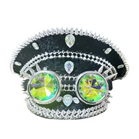 Chapeau de fête steampunk noir à sequins, avec lunettes à strass et pointes, idéal pour les festivals de luxe, Burning Man, les raves, la plage et les activités de plein air - Vente en gros, 3 MOQ