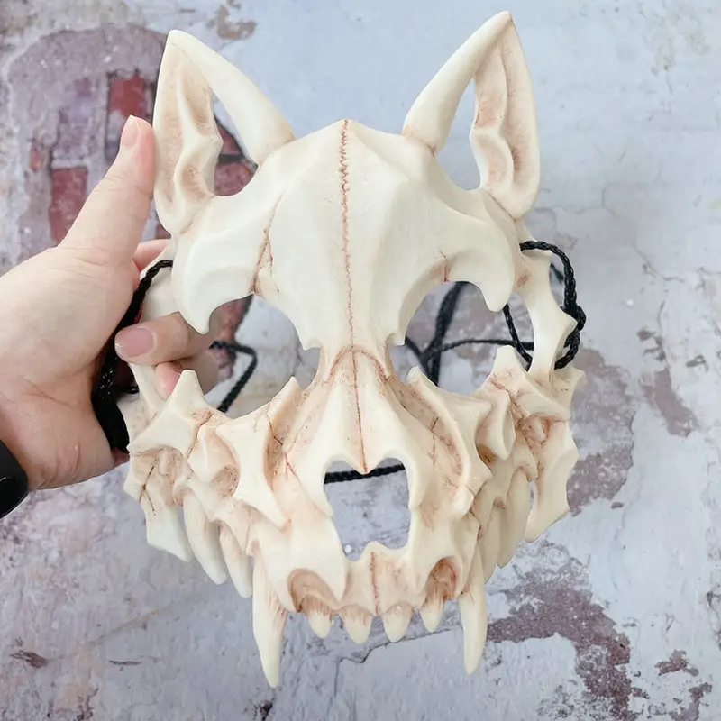 Lange Zähne Dämon Skelett Halb gesichts maske Wolf Dragon Tiger Cosplay Halloween Kostüm Requisiten Party Maske