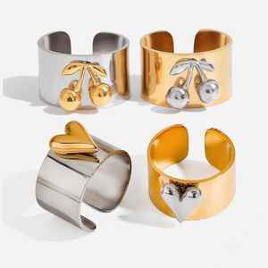 Heart Shape Stainless Steel <b>Ring</b> Gold <b>Silver</b> Color Block Unisex Fashion Jewelry Party Accessory - Product Image 1