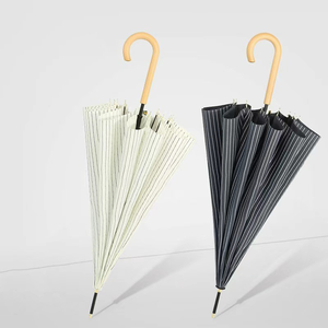 새로운 미니멀리스트 스트라이프 16 본 방수 목재 손잡이 스트레이트 우산은 아웃도어 우산으로 맞춤화할 수 있습니다. - Product Image 2