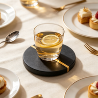 Sous-verres ronds noirs modernes en marbre naturel, écologiques, personnalisables pour la maison et les cadeaux de mariage