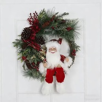 Ornamen Pohon Natal Santa Claus Berlampu LED, Hiasan Gantung Garland Plastik Poliester 45x35cm Bersertifikat CE Logo Kustom SOTE