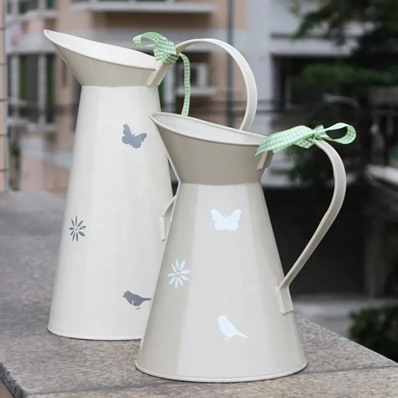 Multifunctional Garden Flower Pot Small Metal Flower Jug Tin Metal Pitcher Jug Flower Vase