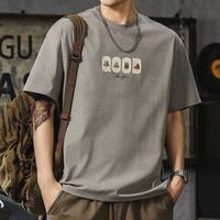 T-shirt Homme Vintage Personnalisé avec Logo DTF, Coton Lourd 230g, Manches Courtes, Effet Délavé, Épaules Tombantes, Coupe Ample Rétro, Style Streetwear