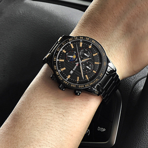 Racing Inspired Mens Chronograph Watch Tachymeter Bezel Luminous Dial Stainless Steel Band Sport Wristwatch - Product Image 5