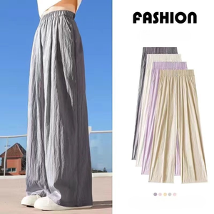 Pantaloni larghi estivi Casual da donna a vita alta con tasche a gamba larga pantaloni di <span class=keywords><strong>lino</strong></span> di cotone - Product Image 2