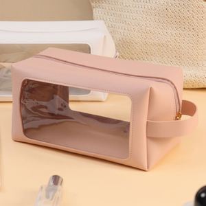Rts Pu Leather Fashion <b>Makeup</b> Bag Transparent Window Zipper Water Resistant Large Capacity Portable Cosmetic Organizer <b>Case</b> - Product Image 3