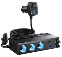 Adaptateur allume-cigare de voiture Gaoyi à 3 prises, chargeur de voiture, adaptateur DC 12V/24V avec 4 ports USB et 2 câbles rétractables