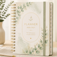 Agenda scolaire personnalisé avec logo 2026-2027, couverture rigide A5, spirale, planificateur hebdomadaire, mensuel, journal des objectifs quotidiens, agenda, planificateur scolaire vert floral